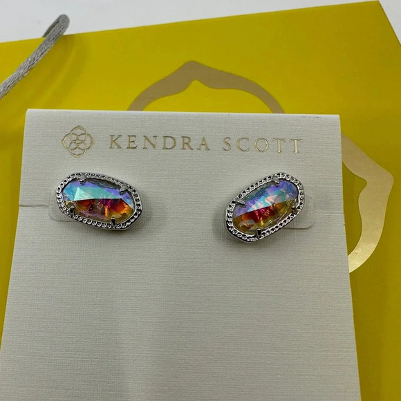 Kendra Scott Ellie Golver Stud Earrings Silver Lilac Abalone Oval Shaped - Picture 3 of 12